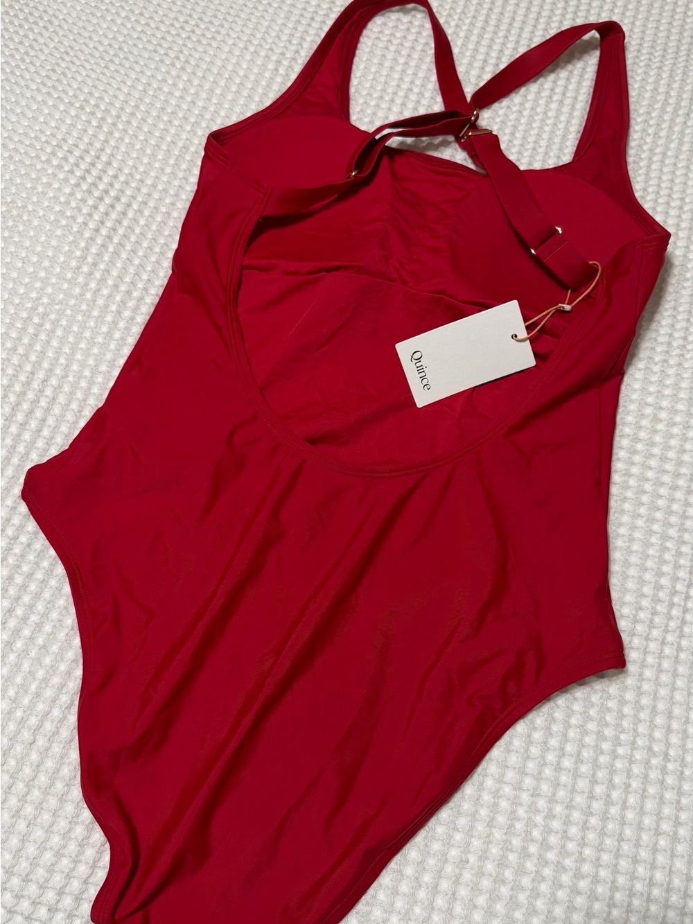 NWT Quince Women’s Cherry Red Italian Cross-Back one piece Swimsuit